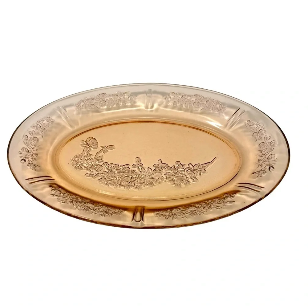 Sharon Cabbage | Pink Rose Colored Glass Serving Platter | 12”x9”